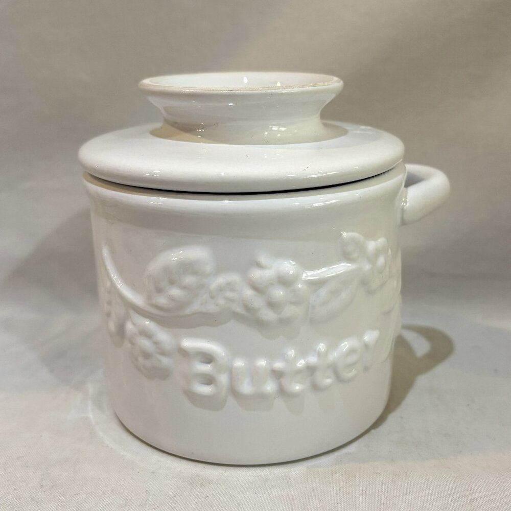 L. Tremain Pottery The Original Butter Bell Crock White Embossed